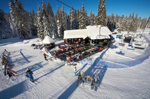a group of people on a ski lift in the snow at Rogla - Chalet Mojca Pokrajculja in Zreče