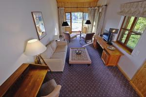 sala de estar con sofá y TV en Hotel Gut Klostermühle natur resort & medical spa en Alt Madlitz
