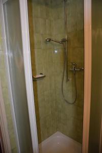 a shower with a hose in a bathroom at Hotel Dischma in Lugano