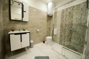 y baño con ducha, aseo y lavamanos. en Apartment Citta Vecchia, en Mostar