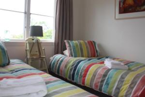 a room with two beds and a window at Tahuna Hills Guesthouse in Nelson