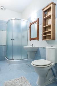 a bathroom with a toilet and a sink and a shower at Koliba Likava in Likavka