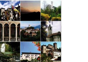 un collage de imágenes de castillos y edificios en BioAgriturismo Vegan Campo di Cielo, en Cesiomaggiore