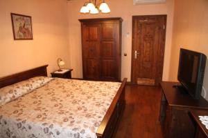 1 dormitorio con 1 cama y TV de pantalla plana en Gnizdo Golubky en Shaian