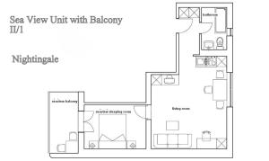 a plan of a floor plan of a apartment at Ark Beach Apartments in Split