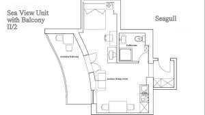 a floor plan of a bedroom apartment at Ark Beach Apartments in Split