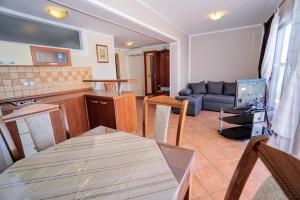 a kitchen and a living room with a couch and a television at Apartments Kristijana in Crveni Vrh
