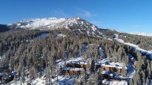an aerial view of a ski lodge on a snowy mountain at Timber Ridge Resort by 101 Great Escapes in Mammoth Lakes