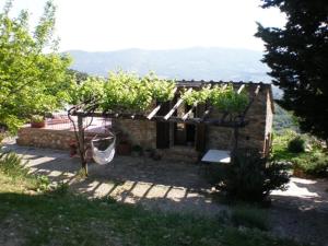 a small house with a hammock in front of it at Agriturismo Podere Torre in Greve in Chianti