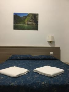 a bed with two white pillows on top of it at Marziah Inn in Rome