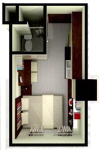 a model of a kitchen with a refrigerator and a mirror at Jarrdin Cihampelas C2218 in Bandung