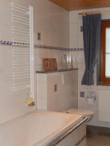 a bathroom with a tub and a toilet at Zum Elleblick in Frauenstein