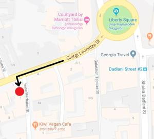 a map with a red circle and a yellow line at Deluxe Prince Machabeli Suite in Tbilisi City
