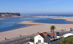 een uitzicht op een strand met een huis en de oceaan bij Casas do Patheo in Óbidos