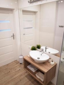 a bathroom with a sink and a mirror at Apartament Nautica Pogorzelica in Pogorzelica +17 photos