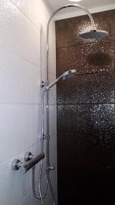 a shower with a glass door in a bathroom at Chelsea Karusselli 3 Apartment in Pärnu