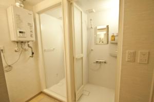 małą łazienkę z prysznicem i lustrem. w obiekcie Place 11 Building / Vacation STAY 2139 w mieście Sapporo