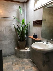 a bathroom with a sink and a potted plant at Thai Terrace Bungalow in Thong Nai Pan Yai