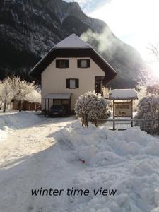 Una vista invernal de una casa en la nieve en Apartment Milan, en Trenta