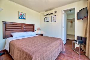 1 dormitorio con 1 cama grande y TV de pantalla plana en Bellavista Terrace en Santiago