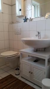 ヴィーク・アウフ・フェールにあるWhg Olandblick in Wyk 1 OGのバスルーム(洗面台、トイレ付)