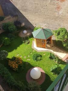 an overhead view of a miniature garden with a smallshed at Apartmány Zvonárska in Košice