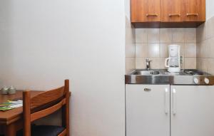 een kleine keuken met een wastafel en een aanrecht bij Sunrise Studio Apartments 3 in Lokva Rogoznica