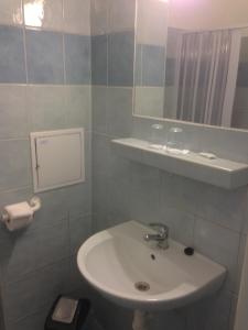 a bathroom with a sink and a mirror at Hotel Prim in Bratislava