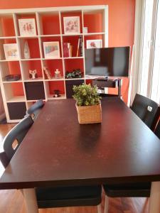 a dining room table with a potted plant on it at Pigneto Suite appartamento 50m da metro C in Rome