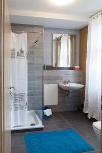 a bathroom with a shower and a sink at Pension-City-Kontor-Erfurt in Erfurt