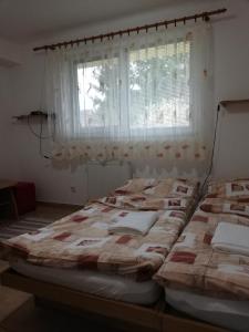 1 Schlafzimmer mit 2 Betten vor einem Fenster in der Unterkunft Penzión Koruna in Nitrianske Rudno