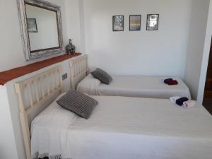 マルベーリャにあるAlicate Playa.の鏡付きの客室内のツインベッド2台