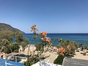 a view of the beach from the balcony at Bay Watch in Karpathos