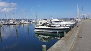 a bunch of boats are docked in a marina at Struer Town House in Struer