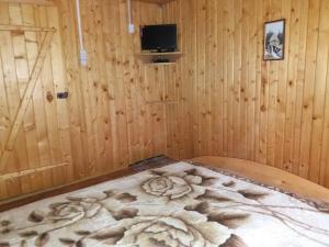 KelechinにあるСадиба "Біля дороги"の木製の壁のドミトリールームのベッド1台分です。