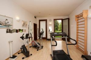 a gym with treadmills and exercise bikes in a room at Relais Leon d'Oro in Mirano