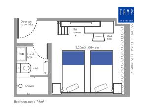 a floor plan of a building at TRYP BY WYNDHAM São Paulo Airport - Hotel de Transito Terminal 3 INTERNACIONAL - Lado Ar - Área restrita á passageiros já embarcados e sem bagagens para despachar - Transit Hotel, only carry-on in Guarulhos