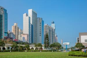 Nespecifikovaný výhled na destinaci Hongkong nebo výhled na město při pohledu z hotelu