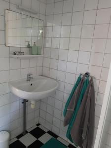 SchagerbrugにあるBuurtskap 't Buurtjeのバスルーム(シンク、鏡、タオル付)