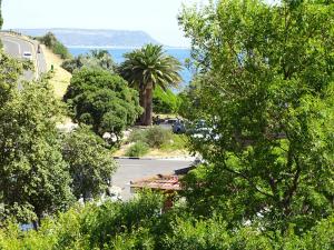 a view of a road with trees and the ocean at Chapman's Peak Penthouse in Hout Bay