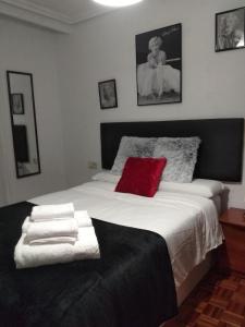 サラマンカにあるVuT EL GRECOのベッドルーム(赤い枕と白い大型ベッド付)