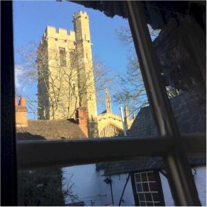 a view of a castle from a window at Bath Place Hotel in Oxford