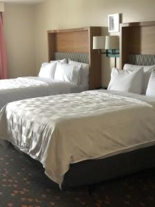 2 camas en una habitación de hotel con sábanas blancas en Holiday Inn Hotel & Suites - Mount Pleasant, an IHG Hotel en Mount Pleasant