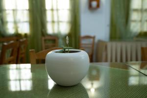 a white vase sitting on top of a table at Dimitris Villa Hotel in Matala