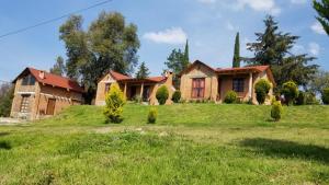 ein Haus auf einem Grashügel in der Unterkunft Cabañas villa de San Miguel in Huasca de Ocampo