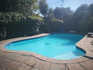 a swimming pool with blue water in a yard at RAFTERS COTTAGE in Plumstead