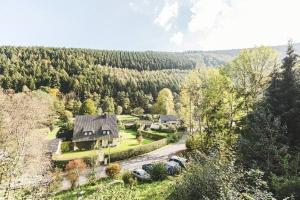 - une vue aérienne sur une maison dans les bois dans l'établissement Rurtalapartment, à Simmerath