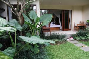 a garden with green plants in front of a house at Sapodilla Ubud in Ubud