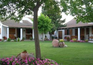 una casa con unos jarrones grandes en el patio en CASA RURAL PARAJE LUCO, en Quinto