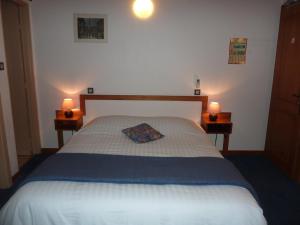 a bedroom with a bed with two lamps on two tables at Gîte Le Riesling in Bergheim